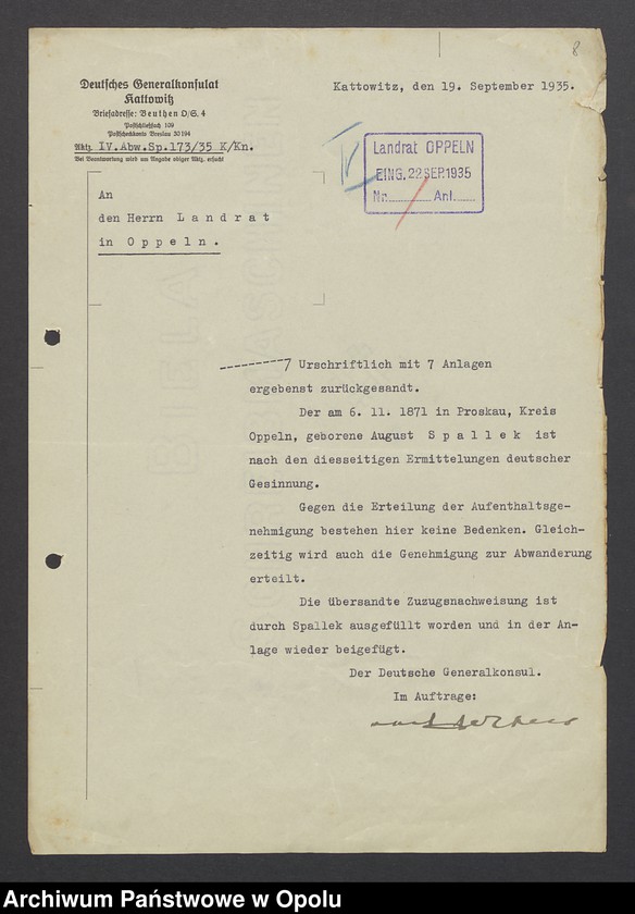 Obraz 10 z jednostki "[Zezwolenie na pobyt - Alfons Sage, ur. 13. 05. 1913 Breslau]"