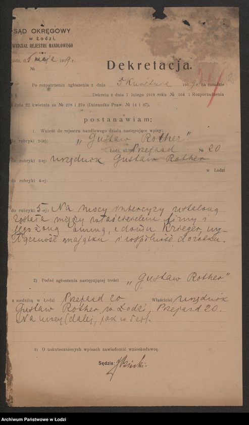 Obraz 4 z jednostki "Gustaw Rother- sprzedaż towarów tkackich"