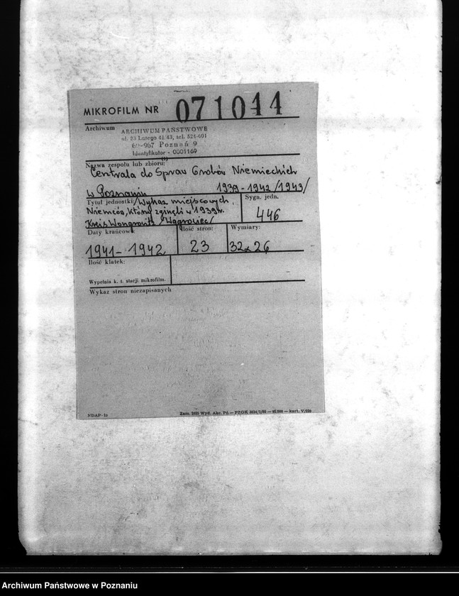 Obraz 2 z jednostki "Wykazy miejscowych Niemców, którzy zginęli w 1939 roku. Kreis Wongrowitz (Wągrowiec)"