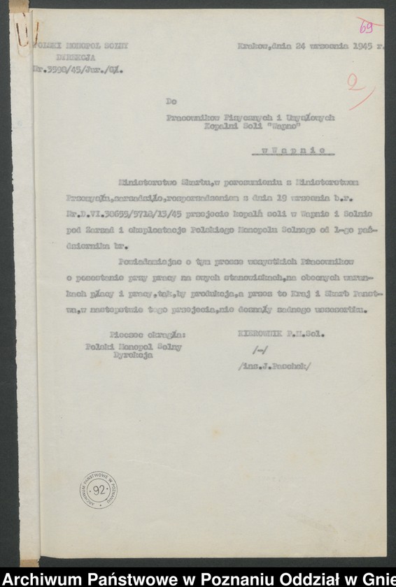 image.from.unit "Przyjęcie Kopalni Soli w Wapnie pod zarząd Monopolu [Solnego] z załącznikami, szkody wojenne"