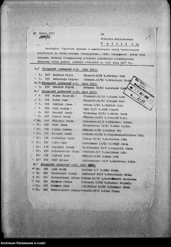 Obraz 4 z jednostki "[Pisma z Wydziału Prezydialnego, z Centralnego Więzienia i Wydziału Pracy zawiadamiające o przyjeżdżających i wyjeżdżających Żydach]"