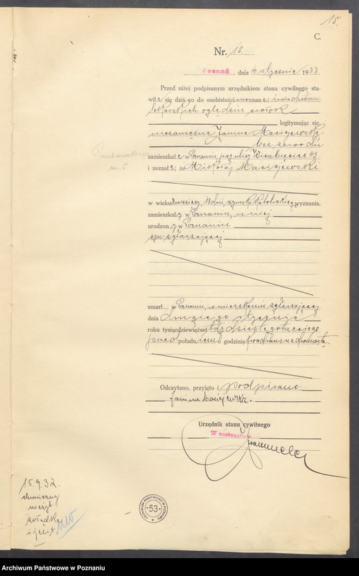 Obraz 17 z jednostki "Księga miejscowa zgonów tom I [Rejestr główny zgonów]"