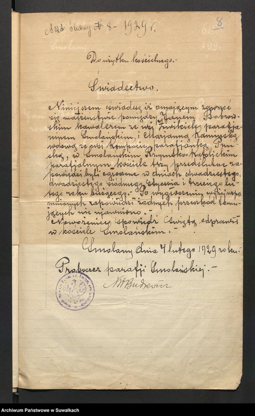 image.from.unit.number "Aneksy dp aktów zaślubionych rz.kat. parafji Puńsk (pow. Suwalskiego) za rok 1929"
