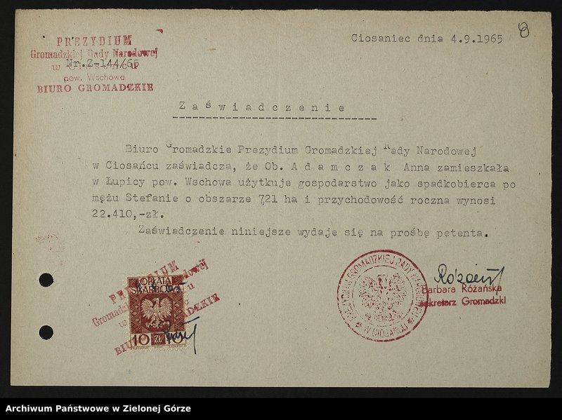 Obraz 19 z jednostki "Zaświadczenia Zarządu Okręgu ZBoWiD dotyczące osadnictwa wojskowego (układ alfabetyczny: A do G)"