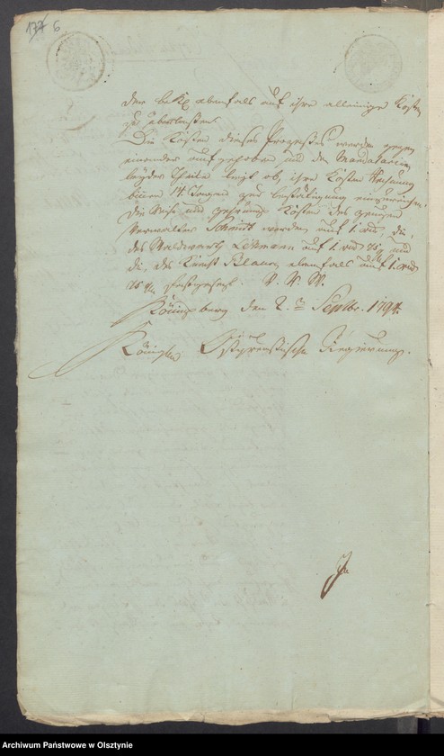 image.from.unit.number "In S. [Sachen] der Friderique Caroline Henriette geschiedene von der Oelsnitz geborene Müller wegen des in Subhastatione voluntaria erkauften Adelichen Guts Kirsteinsdorff [Kiersztanowo] H.[Haupt] Amts Osterode [Ostróda]"