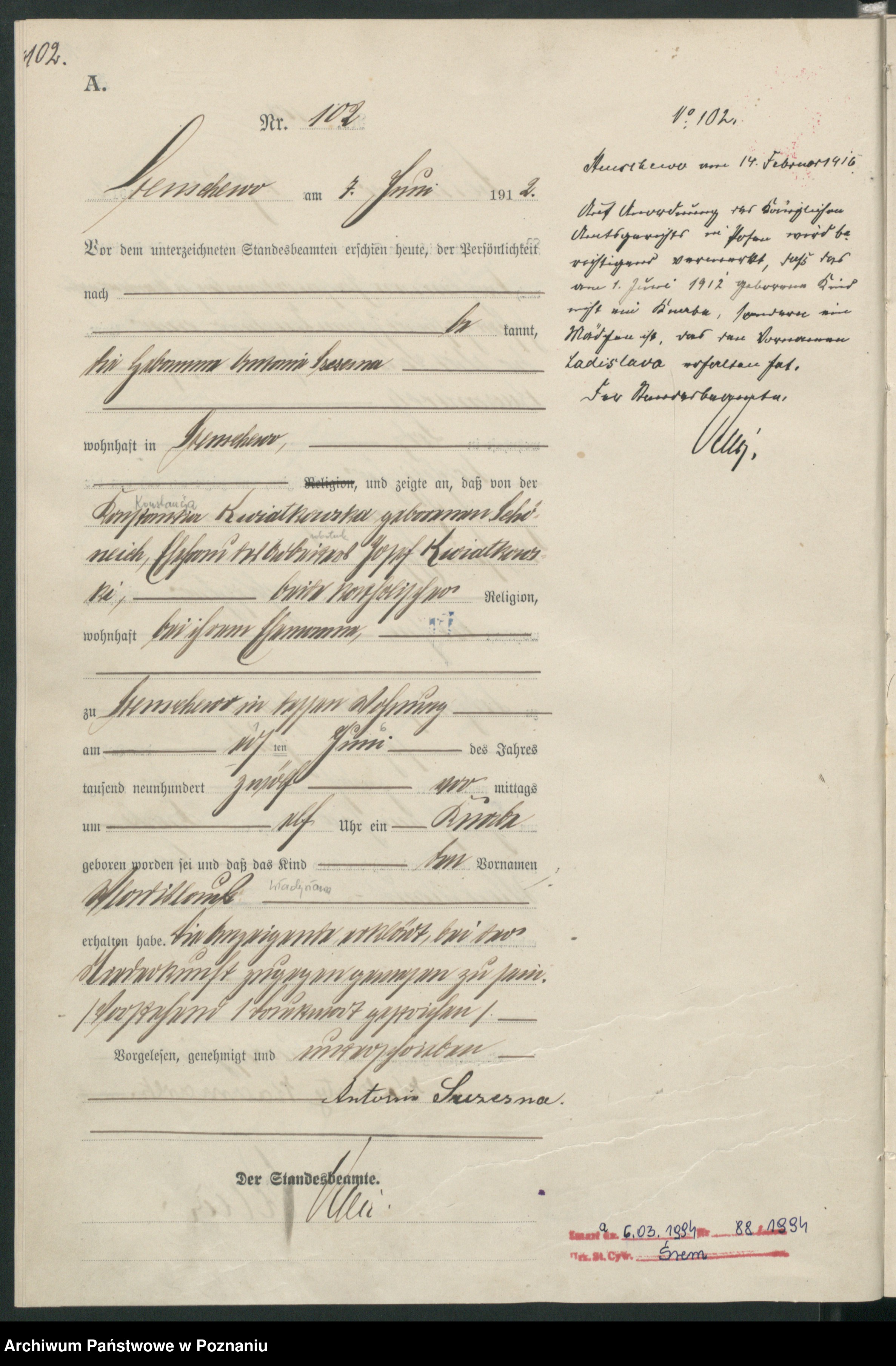 Skan z jednostki: Księga aktów urodzenia [Rejestr główny urodzeń]