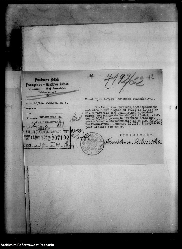 Obraz 15 z jednostki "Państwowa Szkoła Przemysłowo Handlowa Żeńska- Leszno [protokół z egzaminu końcowego]"