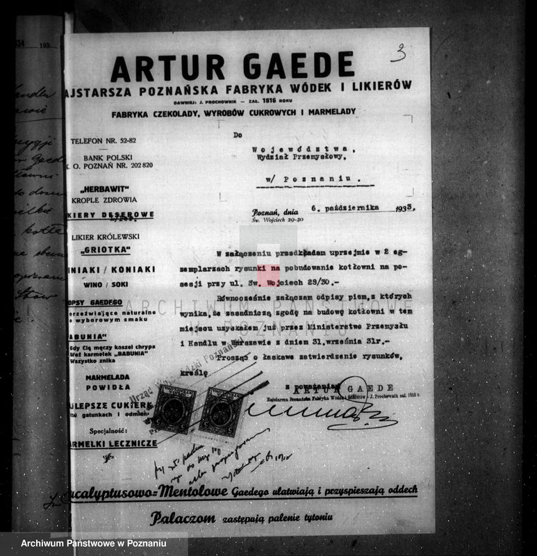 image.from.unit.number "Zatwierdzenie zakładu przemysłowego /urządzenia kotłowni/ Firmy Artur Gaede /fabryka wódek i likierów/ w Poznaniu"