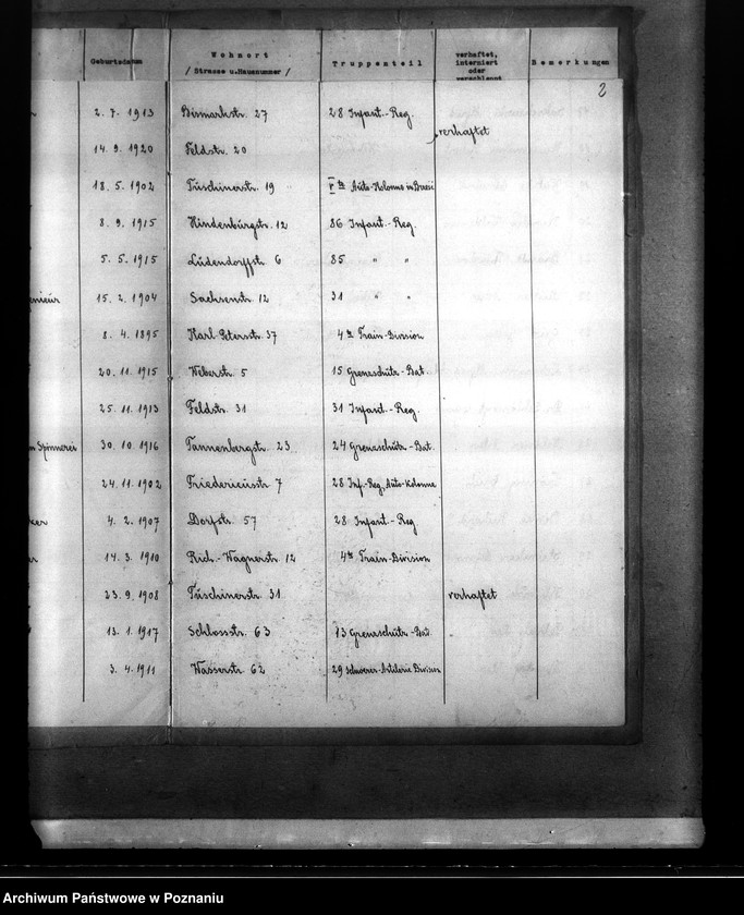 Obraz 6 z jednostki "Stadt Pabianice. Verzeichnis der registvierten Volksdentschen die wälerend der deutsch - polnischen krieges zum polnischen Heereschinst eingezogen bezw. verhaftet, interniert oder verschleppt waren"