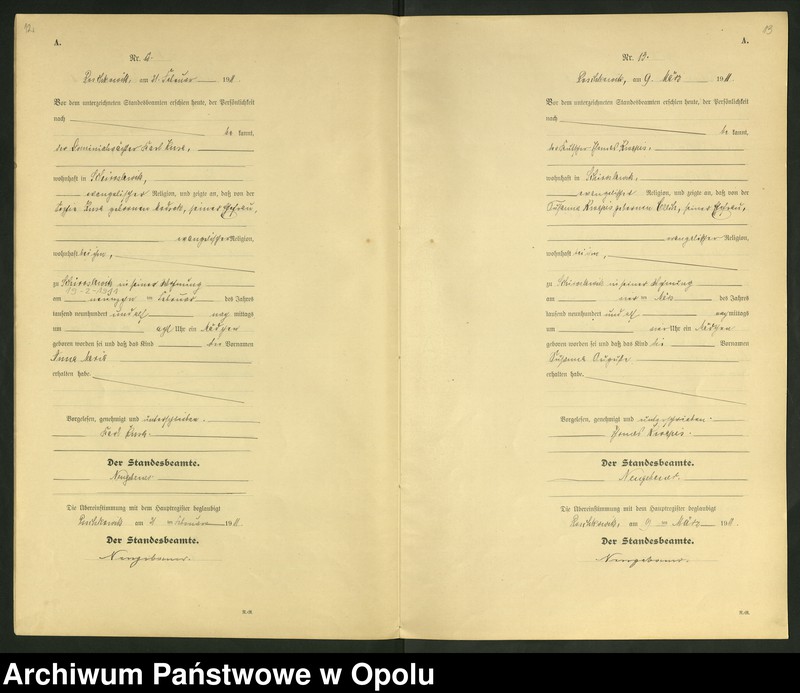 Obraz 9 z jednostki "Geburts-Register (Neben-Register) Standesamt Roschkowitz 1911 No.1 bis 49"