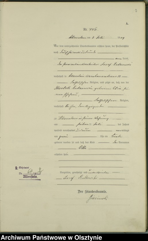 image.from.unit.number "Geburts-Haupt-Register Tom I I, Nr 440-883"