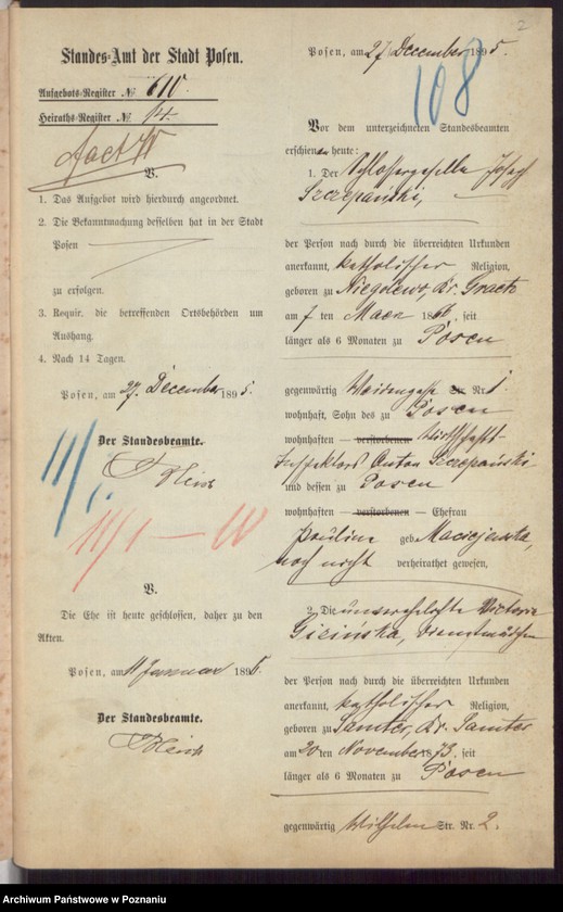 Obraz 4 z jednostki "Die von den Verlobten beigebrachten Urkunden zur Eheschliessung pro 1896"