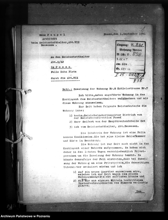 Obraz 5 z jednostki "Wohnungszuweisungen für Deutsche. Verdrängung der Polen."