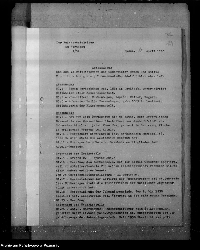 Obraz 16 z jednostki "Aktenauszüge für die 11.Sitzung der Zentralstelle der Deutschen Volksliste"