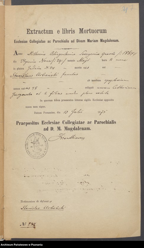 Obraz 9 z jednostki "Die von den Verlobten beigebrachten Urkunden zur Eheschliessung pro 1875"