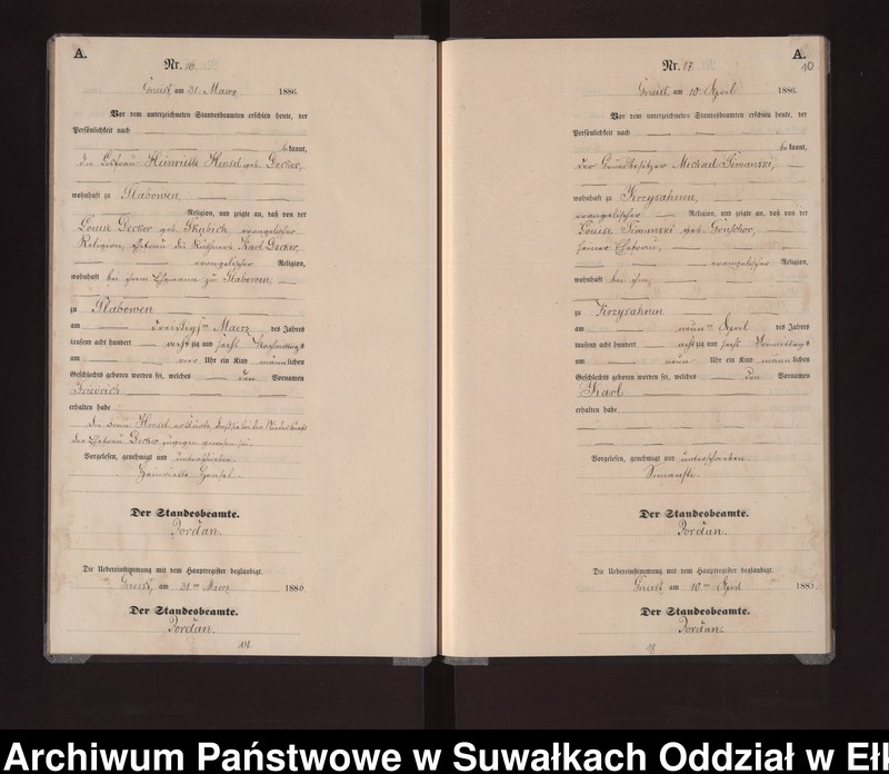 image.from.unit.number "Geburts-Neben-Register des Königlichen Preussischen Standes-Amtes Gneist Kreis Loetzen"