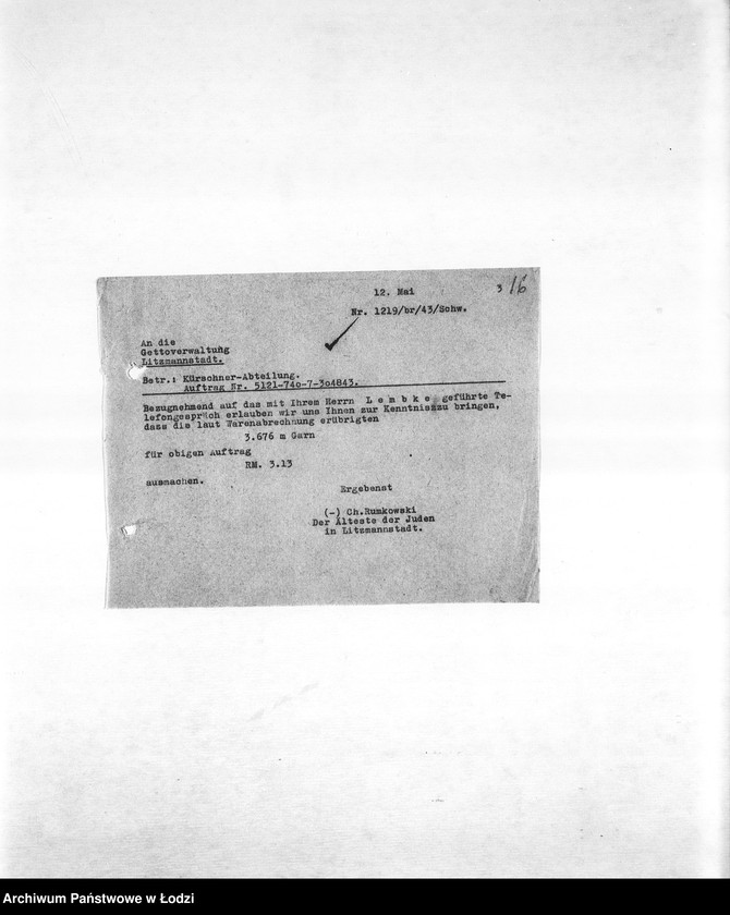 Obraz 19 z jednostki "Arbeitsressort K. [Niemieckie zamówienia do resortów pracy, produkcja, zapotrzebowanie materiałów dla produkcji]"