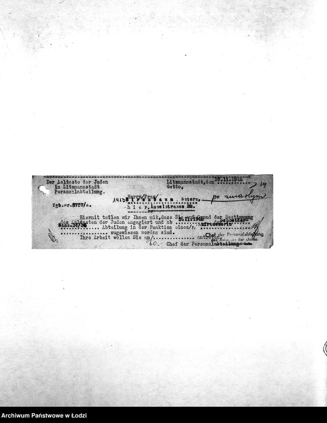 Obraz 17 z jednostki "[Korespondencja z wydziałami w sprawach personalnych, zatrudnienia i płac]"