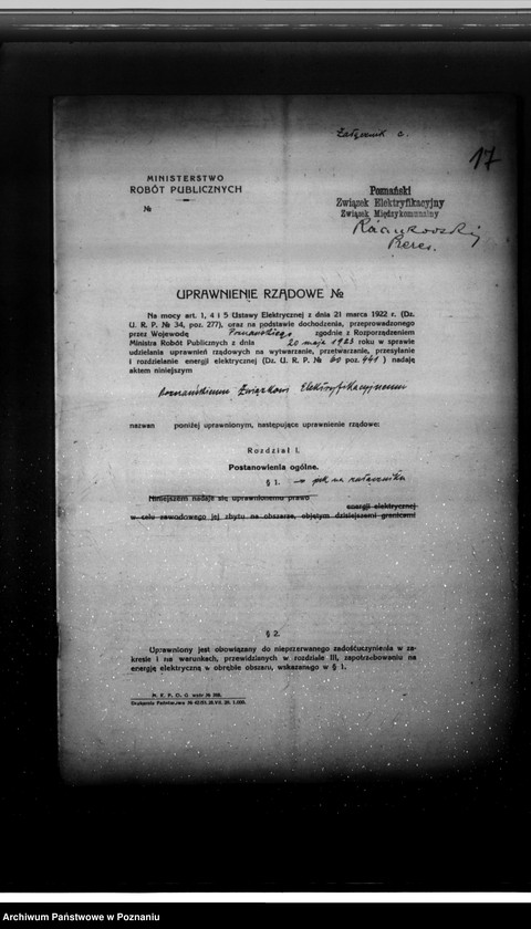 Obraz 20 z jednostki "Podanie o uprawnienia na zakład elektryczny Poznańskiego Związku Elektryfikacyjnego"