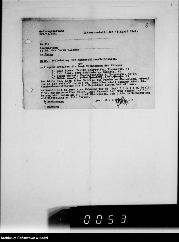 Obraz 7 z jednostki "Nähmaschinen. [Korespondencja w sprawie zakupu, transport i rachunki]"