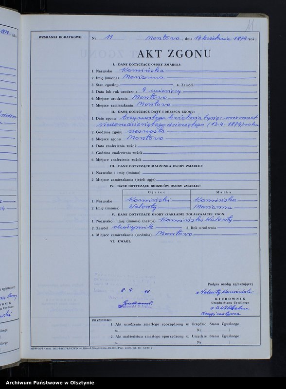 image.from.unit.number "Księga zgonów Nr 1 - 66,1 - 51 i 1 - 44 /przepisana w języku polskim z oryginału niemieckiego w dniach 8.09.- 15.09.1961/"
