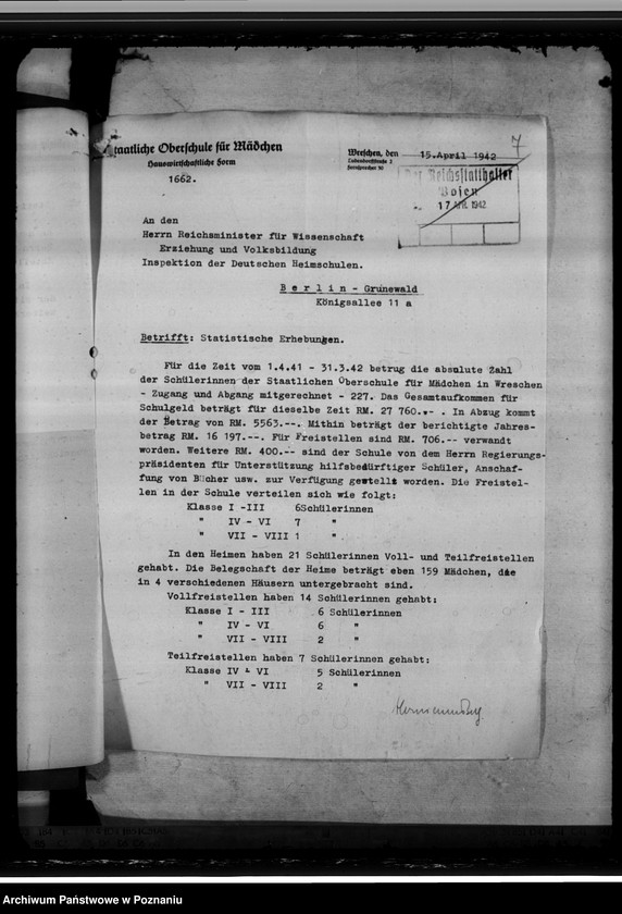 image.from.unit.number "Oberschule Schrimm (Śrem) Schülerzahl der Oberschulen 1944"