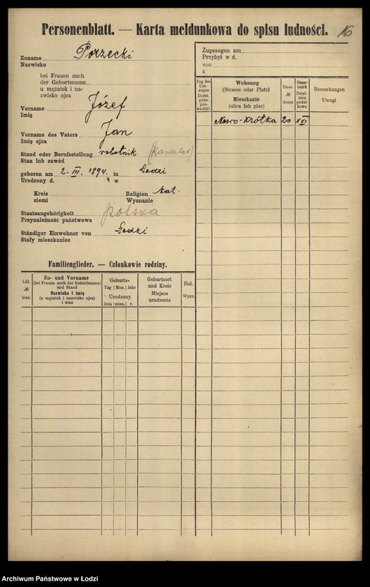 Obraz 18 z jednostki "[Spis ludności Łodzi] Porto-Potocki"