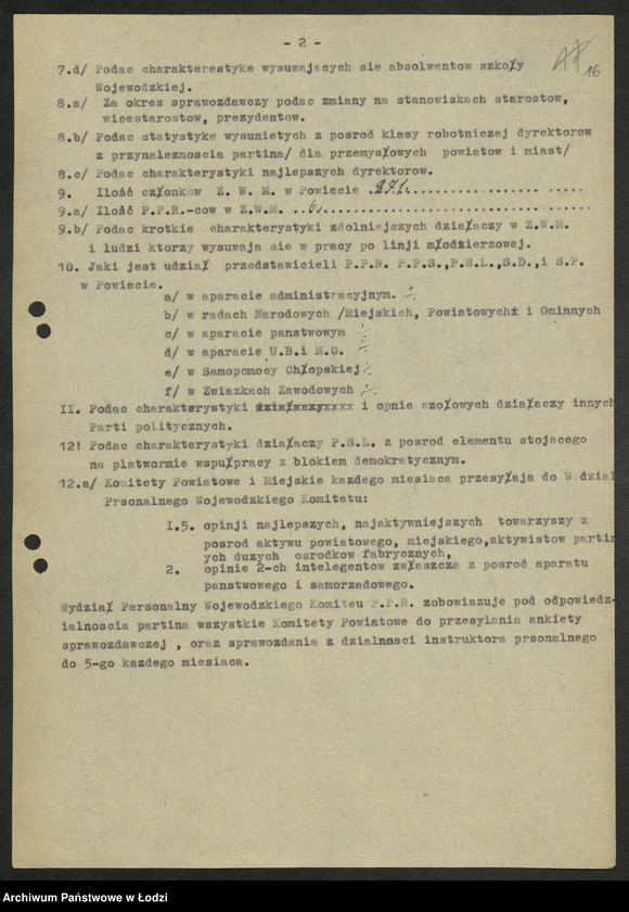 Obraz 17 z jednostki "Ankiety sprawozdawcze instruktora Komitetu Powiatowego Wieluń [z załącznikami]"