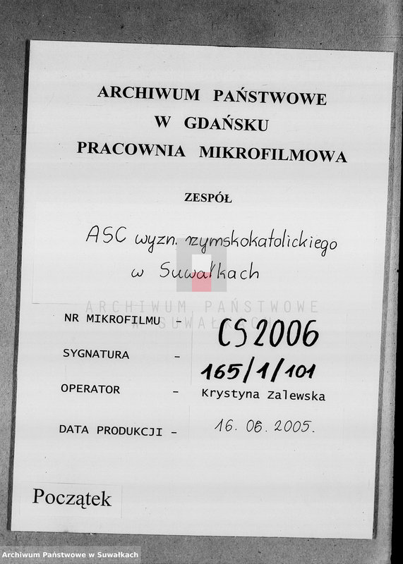 Obraz 1 z jednostki "[Księga urodzeń, małżeństw i zgonów wyznania rzymskokatolickiego parafii w Suwałkac]"