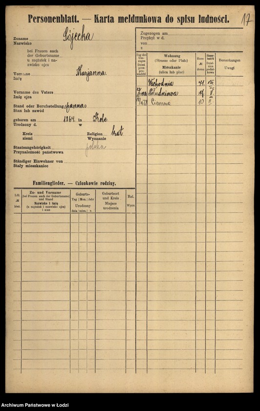 Obraz 19 z jednostki "[Spis ludności Łodzi] Sudzińska-Sumora"