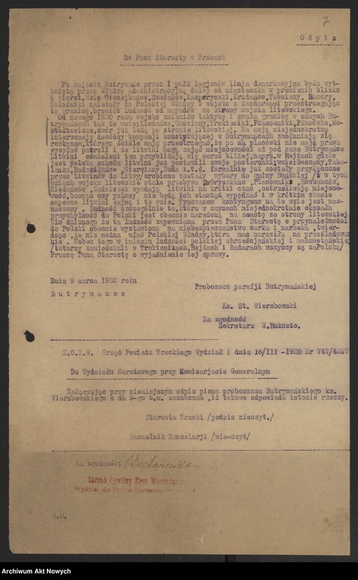 image.from.unit.number "Meldunki Inspektoratów Brzeskiego, Mińskiego, Wileńskiego przesyłane przez Zarząd Cywilny Ziem Wschodnich (Wydział Werbunkowy) do KCNP. Korespondencja ZCZW (Wydział Narodowościowy), z charakterystyką stosunków na pograniczu litewskim. Rozkaz Naczelnika Okręgu Wołyńskiego ZCZW"