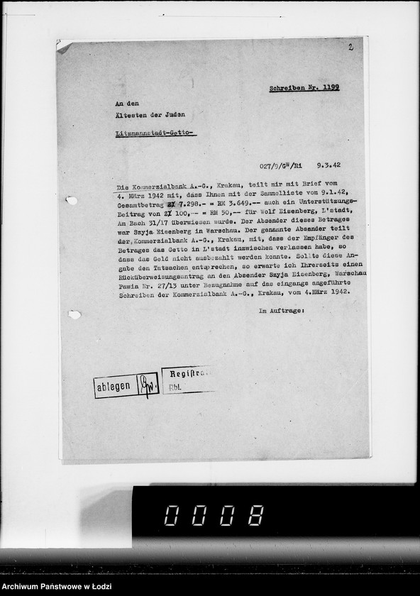 Obraz 6 z jednostki "Betr.Korrespondenz Buchhaltung mit dem Ä[ltesten] d[er] J[uden] Nr.801-1200"