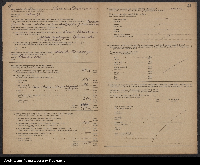 Obraz 10 z jednostki "[Kwestionariusze dotyczące stwierdzenia gruntów znajdujących się po polskiej stronie pogranicza a zarządzanych przez zamieszkałych po stronie niemieckiej] powiat chojnicki"