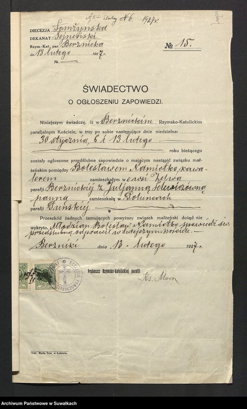 image.from.unit.number "Aneksy do aktów zaślubionych par. puńskiej z roku 1927"