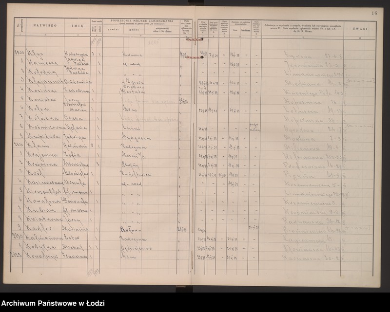 Obraz 20 z jednostki "Księga kontroli ruchu ludności (rejestr osób przybywających do gminy) Łódź, zespół IV, lit. K"