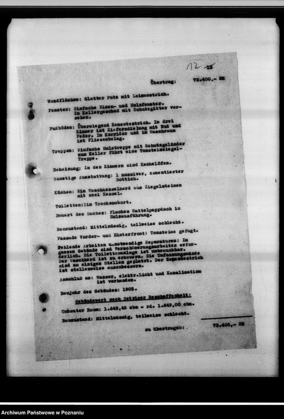 Obraz 17 z jednostki "Schätzungs-Gutachten betreffend das Grundstück in Posen, Adolf Memelstrasse 4."