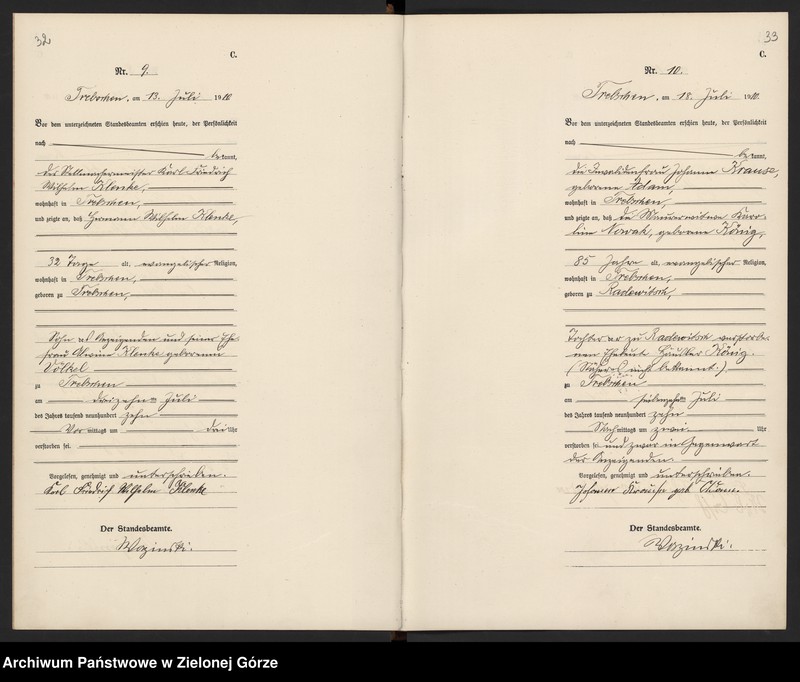 image.from.unit.number "Sterbe-Register (Haupt Register) Standesamt Trebschen Kreis Züllichau-Schwiebus 1908 bis 1922"