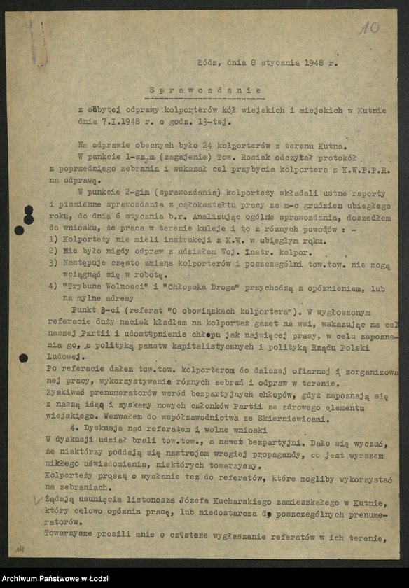 Obraz 11 z jednostki "Kolportaż - sprawozdania instruktora [wojewódzkiego] z wyjazdów w teren"