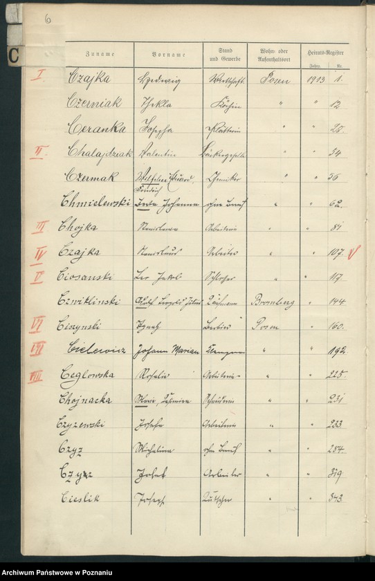 Obraz 6 z jednostki "Spis alfabetyczny małżeństw za 1913"