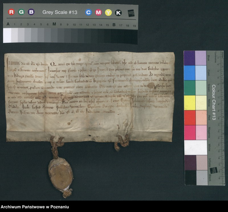 Obraz 5 z jednostki "Przemysł (I), książę Polski, wraz z bratem Bolesławem i matką Jadwigą nadają braciom dominikanom ziemię nad Wartą w Poznaniu dla"