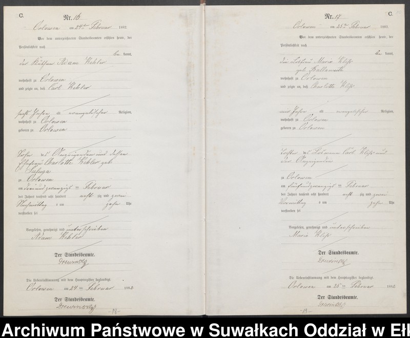 image.from.unit.number "Sterbe-Neben-Register des Preussischen Standes-Amtes [Orlowen] Kreis [Loetzen] für das Jahr 1882"