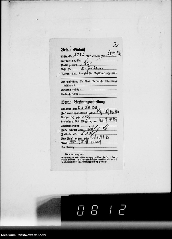 Obraz 6 z jednostki "E. Rechnungen [za dostawy towarów spoza Getta]"