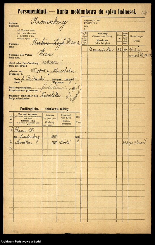 Obraz 19 z jednostki "[Spis ludności Łodzi] Kronenberg - Krugman"