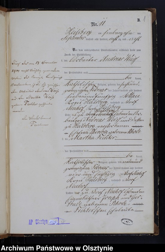 image.from.unit.number "Heiraths-Haupt-Register Nr 11 i 20 - 21"