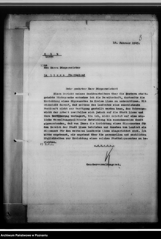 Obraz 7 z jednostki "[Sprawy związane z organizacja i działalnością Miejskiego Urzędu do Spraw Genealogicznych w Lesznie]"