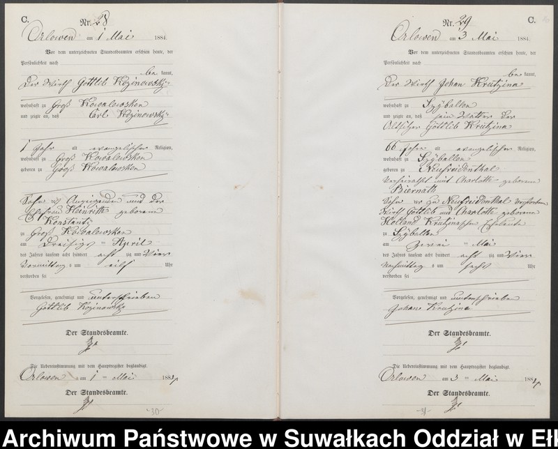 image.from.unit.number "Sterbe-Neben-Register des Preussischen Standes-Amtes Orlowen Kreis Loetzen für das Jahr 1884"