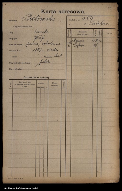 Obraz 16 z jednostki "[Spis ludności Łodzi] Piotrowska-Piotrowski"