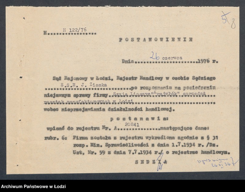 Obraz 10 z jednostki "Szyja Lipszyc –Krajwłók – sprzedaż resztek manufaktury"