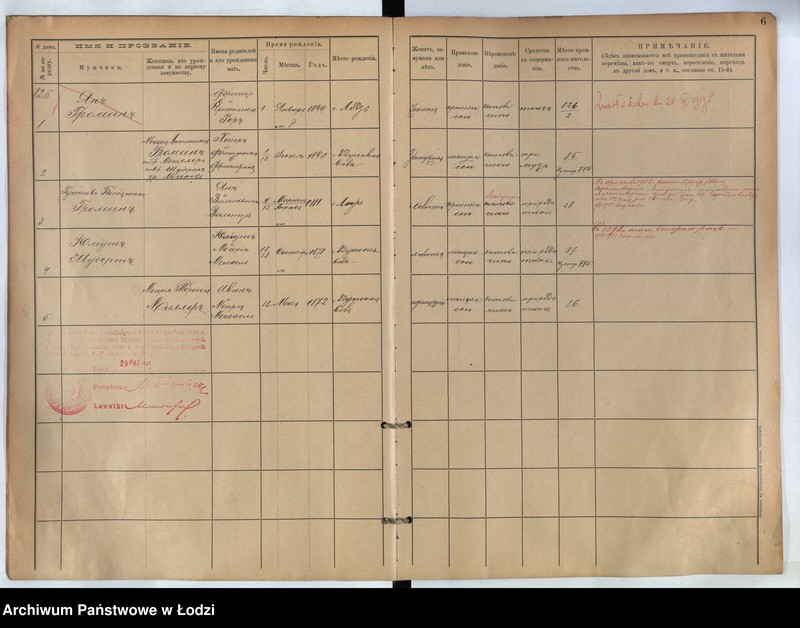 Obraz 6 z jednostki "[Księga ludności stałej m. Łodzi guberni piotrkowskiej nr domu 826-831]"