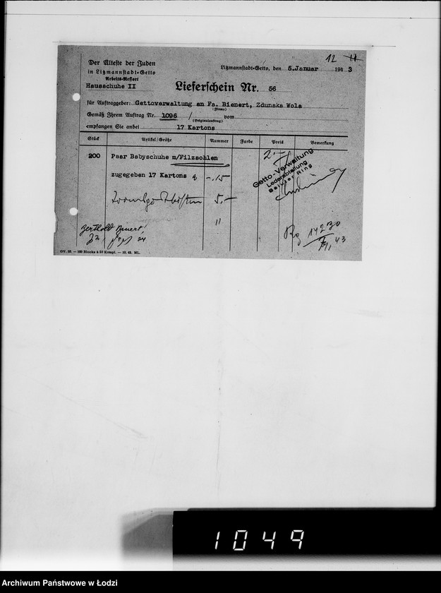 Obraz 16 z jednostki "Auftrag Nr 1096 100.000 Paar Baby-Hausschuhe"